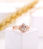 1ct Pear Cut Simulated Morganite Split Halo Engagement Ring 14k Rose Gold Plated