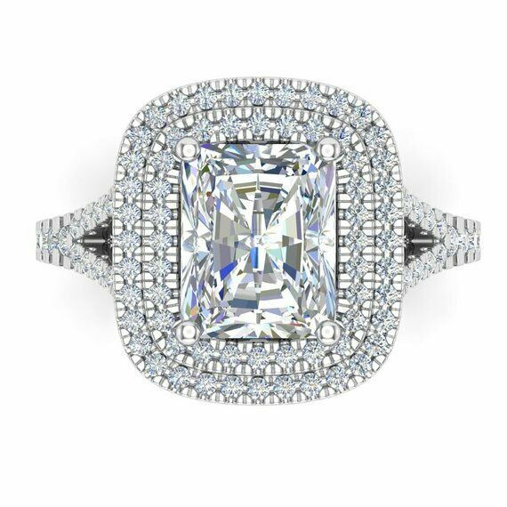 2ct Radiant Cut Diamond Double Halo Engagement Ring 14k White Gold Finish