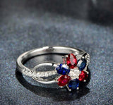 2.4ct Engagement Ring Oval Cut Blue Sapphire Floral Cocktail 14k White Gold Over
