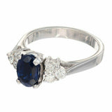 2ct Oval Cut Blue Sapphire Engagement Ring Accents Trilogy14k White Gold Finish