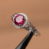 1.3ct Round Cut Pink Ruby Promise Wedding Engagement Ring 14k White Gold Finish