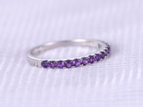1.5ct Round Cut Purple Amethyst Wedding Band Half Eternity 14k White Gold Finish