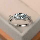 2ct Marquise Cut Aquamarine Solitaire with Cross Accent Ring 14k White Gold Over