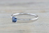 1.2ct Princess Cut Blue Sapphire Engagement Ring Solitaire 14k White Gold Finish