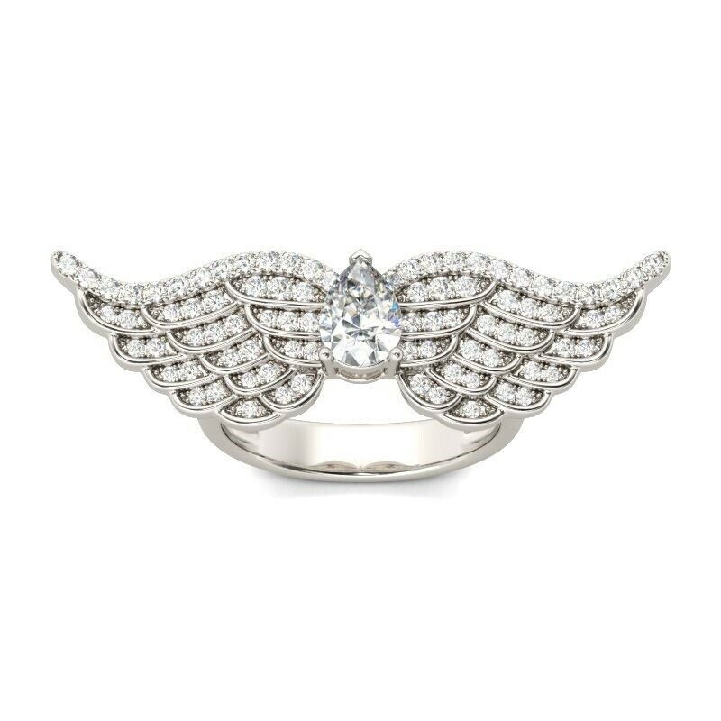 Pear Cut Diamond Angel Wings Design Engagement Ring 14K