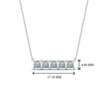 1ct Princess Diamond 5 Stone Horizontal Pendant 14k White Gold Finish NO CHAIN