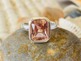 2.5ct Engagement Ring Radiant Cut Peach Morganite Solitaire 14k WhiteGold Finish