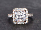 2ct Princess Cut Diamond Engagement Ring Halo 14k Rose Gold Finish with Accents