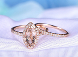 1.5ct Engagement Ring Marquise Cut Peach Morganite Bridal Set 14k Rose Gold Over