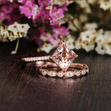 2ct Princess Cut Morganite Milgrain Bridal Set Engagement Ring 14k RoseGold Over