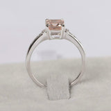 2ct Emerald Cut Morganite Solitaire Filigree Accent Ring 14k White Gold Finish