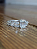 2.3ct Emerald Simulated Diamond Single Prong Accents Ring 14k White Gold Plated