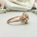 2ct Engagement Ring Round Cut Peach Morganite Diamond Floral 14k RoseGold Finish