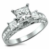 4ct Princess Cut Diamond Solitaire Ring 14K White Gold Finish with Accents