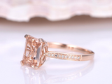 2ct Emerald Cut Peach Morganite Diamond Accent Solitaire Ring 18k Rose Gold Over