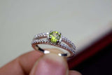 0.55ct Engagement Ring Round Cut Green Peridot Split Shank 14k White Gold Finish