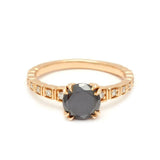 1ct Round Black Diamond Engagement Ring 14k Yellow Gold Finish Accents Solitaire