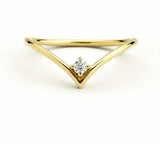 0.15ct Wedding Band Round Cut Diamond Minimalist Curved 14k Yellow Gold Finish