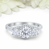 2.2ct Round Cut VVS1D Diamond Engagement Ring Halo Trilogy 14k White Gold Finish