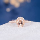 1.45ct Oval Cut Simulated Morganite Halo Engagement Ring 14k Rose Gold Plated