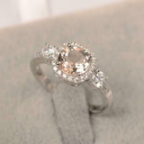 2ct Round Cut Morganite Engagement Ring Diamond Halo Trilogy 14k White Gold Over