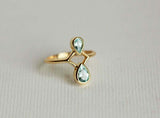 1ct Pear Blue Aquamarine Stylish Two Stone Split Shank Ring 14k Yellow Gold Over