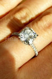 2.2ct Cushion Cut Simulated Diamond Bridal Set Hidden Halo 14k White Gold Plated