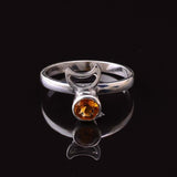 0.25ct Engagement Ring Round Yellow Citrine Crescent Moon 14k White Gold Finish