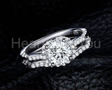 2.1ct Round Cut Moissanite Stylish Halo Bridal Ring Set 14k White Gold Plated