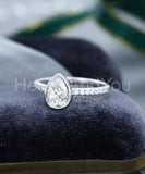 0.5ct Pear Cut Simulated Diamond Accents Bezel Set Ring 14k White Gold Plated
