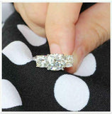 3ct Cushion Cut VVS1 Diamond Three Stone Engagement Ring 14K White Gold Finish