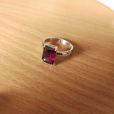 1.5ct Engagement Ring Emerald Cut Pink Ruby Solitaire 14k White Gold Finish