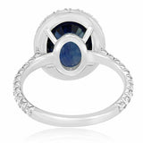 2.1ct Oval Cut Blue Sapphire Engagement Ring Halo Solitaire 14k WhiteGold Finish