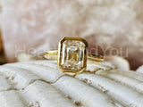 2.2ct Emerald Simulated Diamond Solitaire Bezel Set Ring 14k Yellow Gold Plated