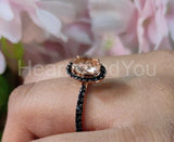 1ct Oval Cut Simulated Peach Morganite Halo Engagement Ring 14k WhiteGold Plated