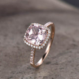 2.1ct Engagement Ring Cushion Cut Morganite Round Accents Halo 18k RoseGold Over