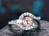 1.9ct Round Cut Peach Morganite Swirl Style Engagement Ring 14K White Gold Over