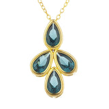 4ct London Blue Topaz Pendant with Chain Pear Cut Four Pear 14k Yellow Gold Over