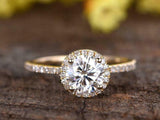 Halo Solitaire with Accent Engagement Ring 2ct Round Diamond 14k YellowGold Over