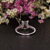 1ct Emerald Cut Peach Morganite Solitaire Engagement Ring 14k White Gold Finish