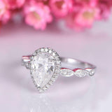 2.2ct Pear Cut Diamond Engagement Ring Round Accents Halo 14k White Gold Finish