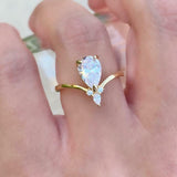 1.5ct Engagement Ring Pear Cut Diamond Curved Chevron Women 14k Yellow Gold Over