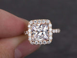 2ct Princess Cut Diamond Engagement Ring Halo 14k Rose Gold Finish with Accents