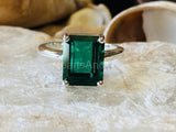 2.2ct Green Emerald Cut Simulated Solitaire Engagement Ring 14k WhiteGold Plated