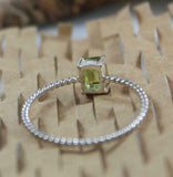 1ct Engagement Ring Emerald Cut Green Peridot Twist Solitaire 14k WhiteGold Over