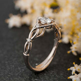 Split Open Band Solitaire with Accent Ring 1ct Round Diamond 14k White Gold Over