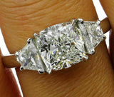 4.5ct Cushion Cut Trilogy Engagement Ring 14K White Gold Over Trapezoid Accents