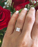 1Ct Princess Cut Diamond Hid Halo Solitaire Engagement Ring 14K White Gold Over