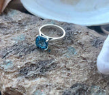 1ct Engagement Ring Cushion Cut Blue Aquamarine Solitaire 14k White Gold Finish