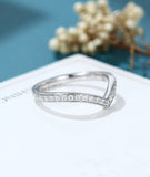 0.15ct Round Cut Moissanite Curved Women Wedding Band 14k White Gold Plated